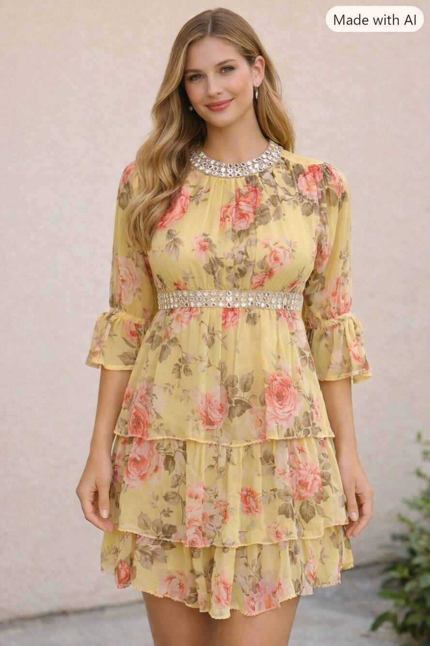 Love Moschino Yellow Floral Tiered Dress – Women’s Small